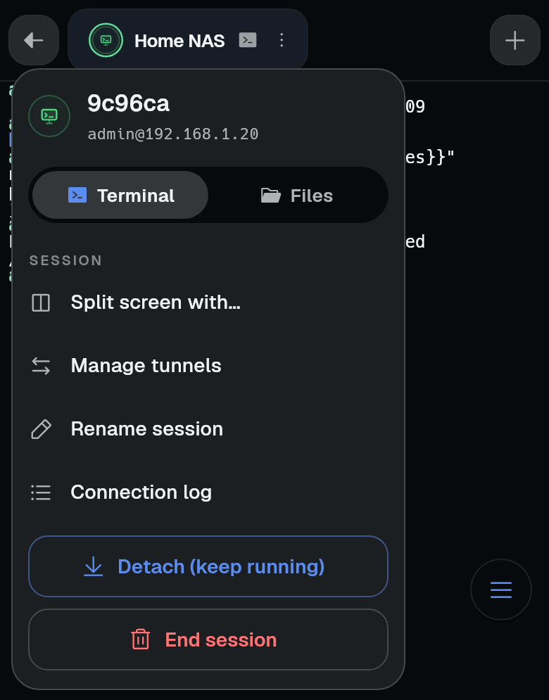 The redesigned session tab menu