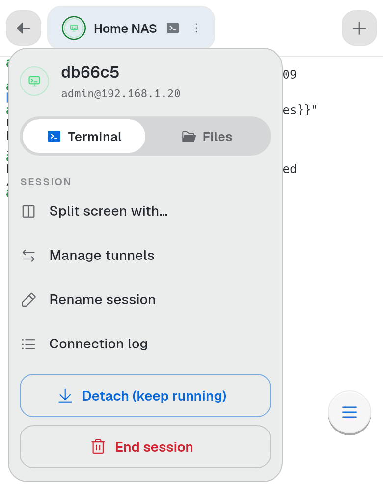 The redesigned session tab menu