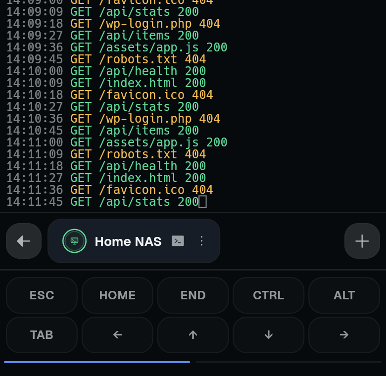 Session tabs at the bottom, above the key toolbar