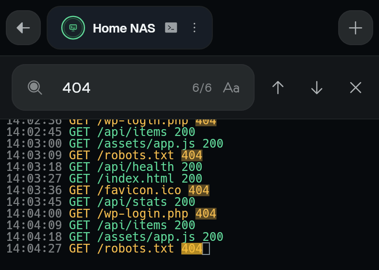 Searching the terminal output, with every match highlighted