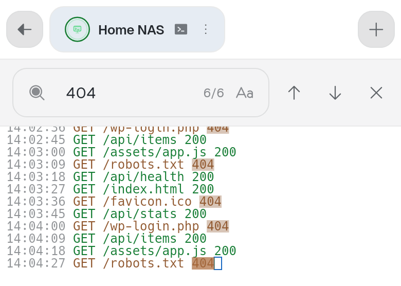 Searching the terminal output, with every match highlighted