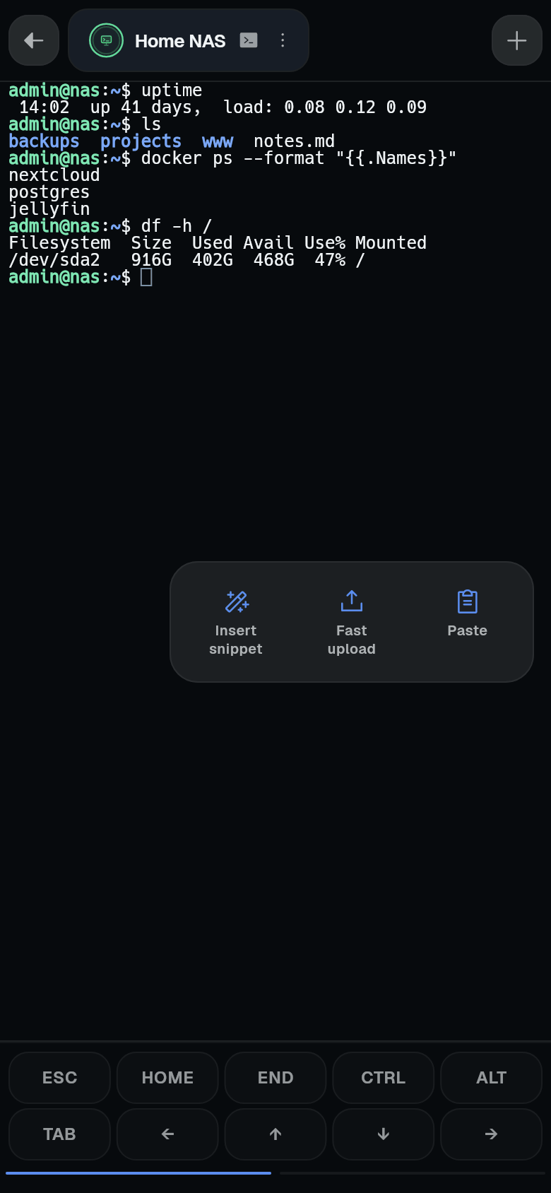 Action dock with the Fast upload tile