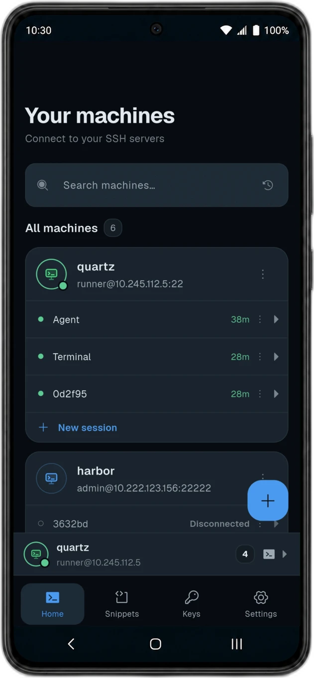 The machines list, tagged and sorted